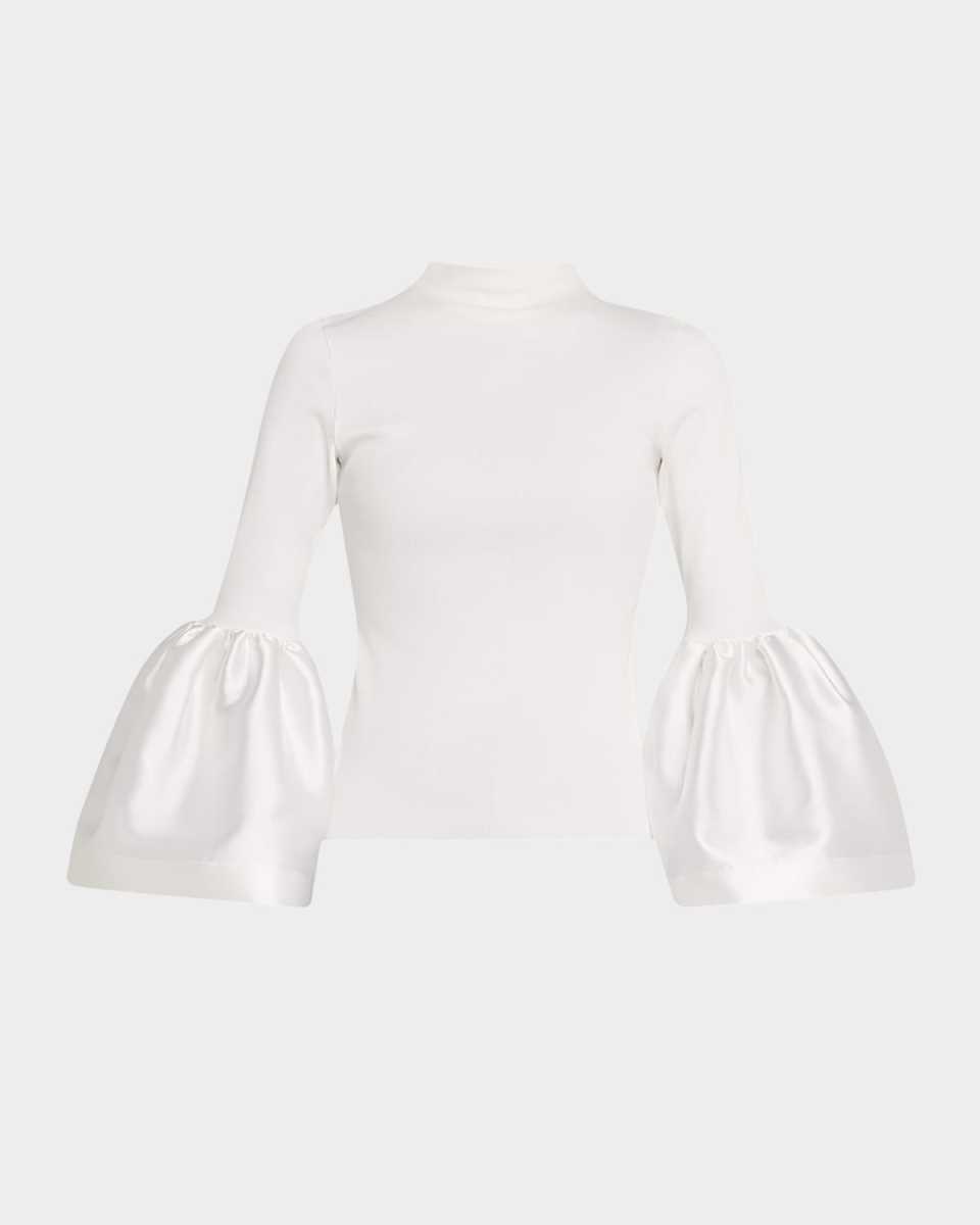 Ribbed and Heavy Satin Mock-Neck Top